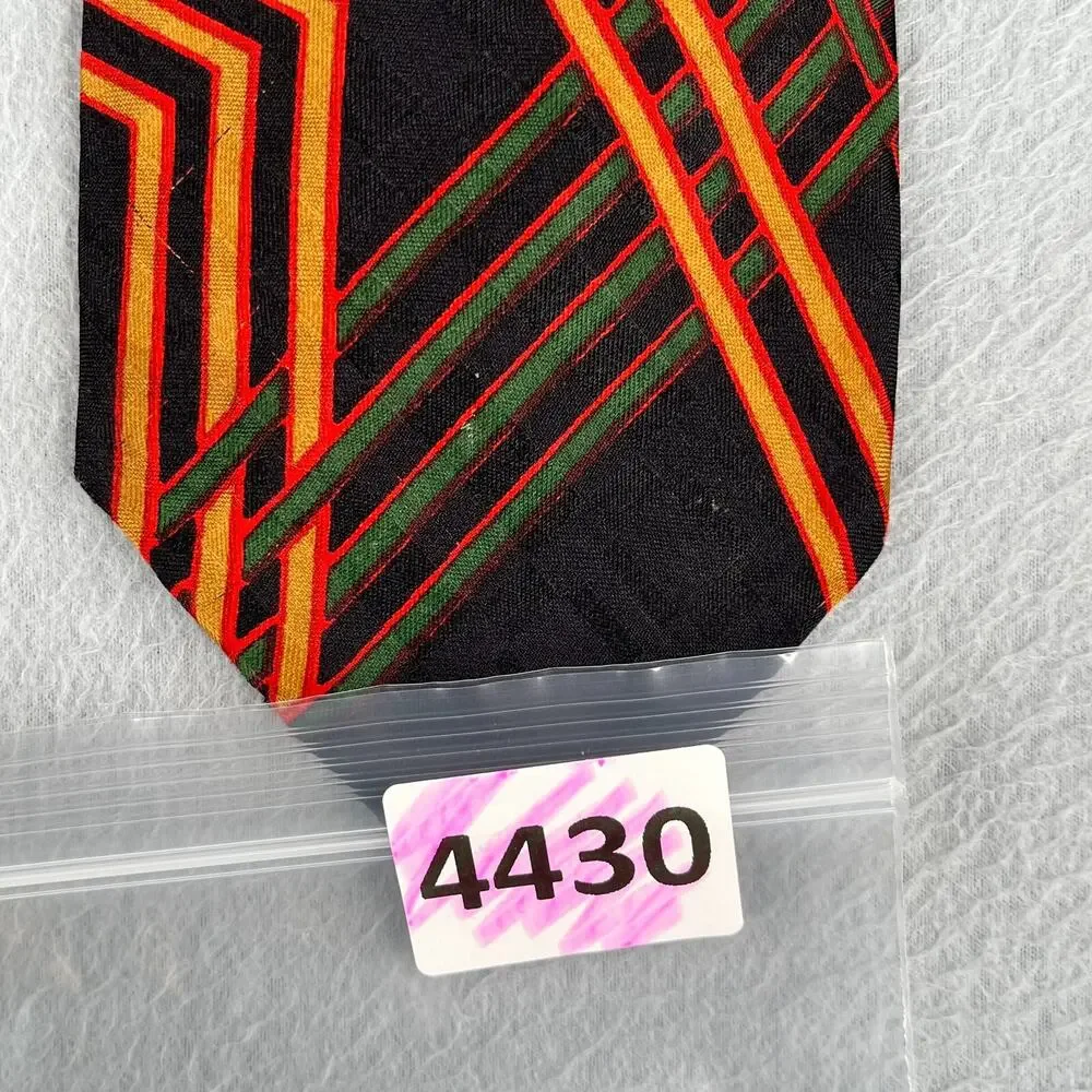 Lanvin Chemisier Paris Necktie Black Colorful Geometric Silk Mens Tie